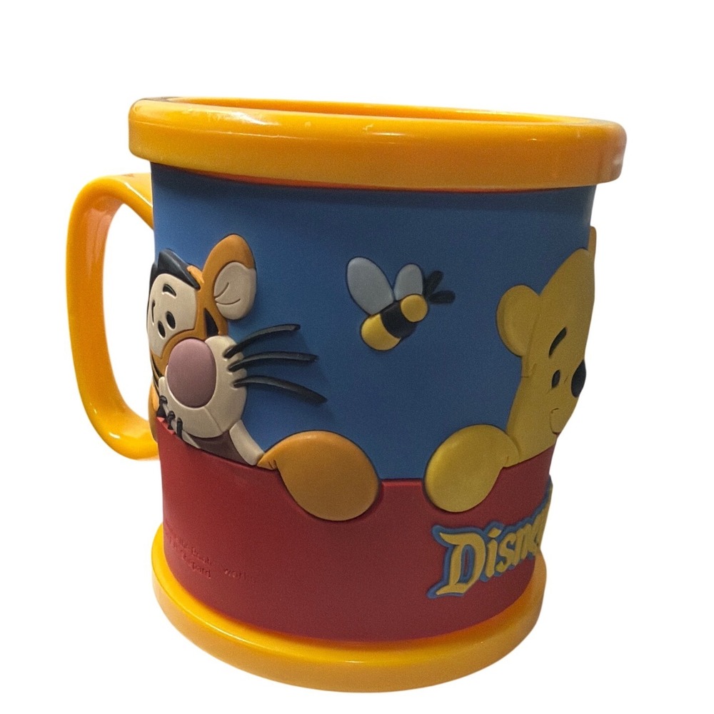 Disneyland Winnie the Pooh Tigger Eeyore 3D Raised Relief Rubber Plastic Mug Cup
